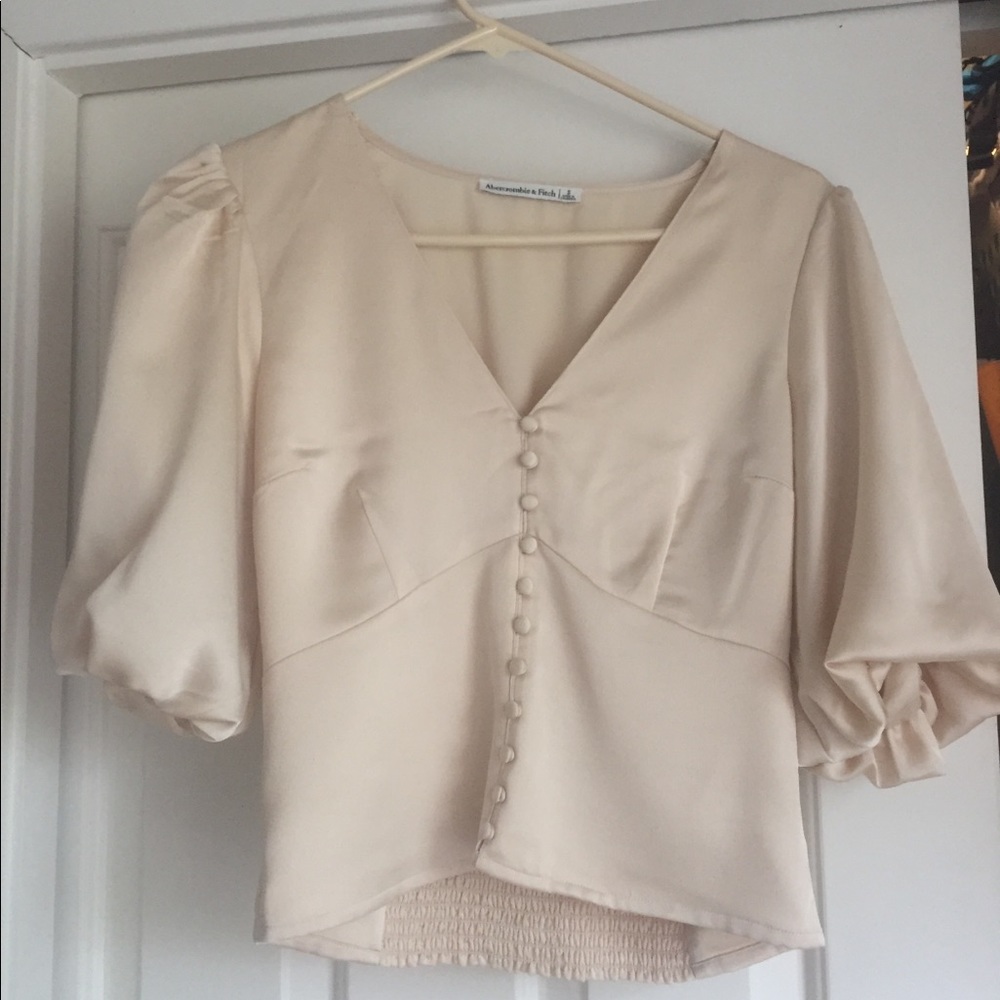Abercrombie & Fitch satin ivory puff sleeve blouse